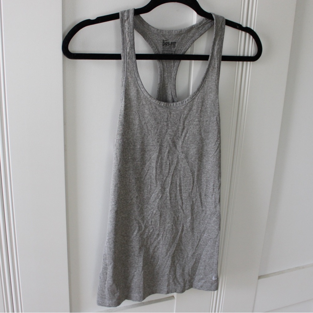 NIKE Dri-Fit Racerback Tank Top Gray Workout Athletic Sports Top Size Small